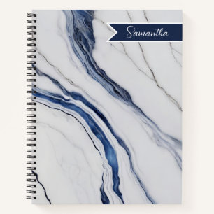 Moderne personalisierte Off-White Blaue Marmorieru Notizbuch