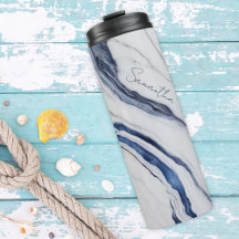 Moderne personalisierte Off-White Blaue Marmorieru