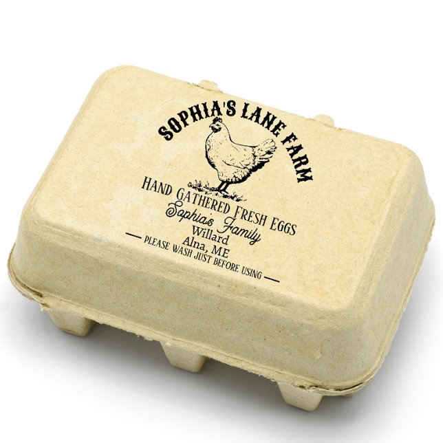 Moderne Personalisierte rustikale Betriebsanschrif Gummistempel (modern personalized farm name for egg lovers)