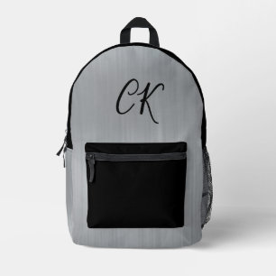 Moderne Personalisierte Schleek Gray Silver Initia Bedruckter Rucksack