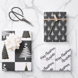 Moderne Personalisierte Schwarz-Weiß-Weihnachten Geschenkpapier Set