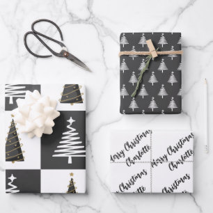 Moderne Personalisierte Schwarz-Weiß-Weihnachten Geschenkpapier Set