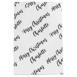 Moderne Personalisierte Schwarz-Weiß-Weihnachten Mittlere Geschenktüte