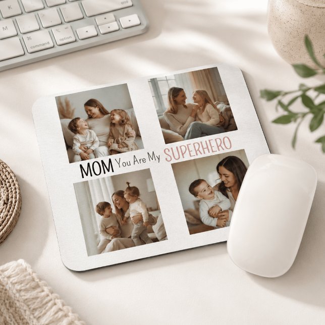 Moderne personalisierte Superheld-Mutter-Foto-Coll Mousepad (Von Creator hochgeladen)