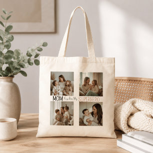 Moderne personalisierte Superheldin-Mutter-Foto-Co Tragetasche