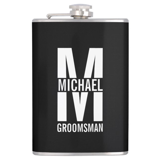 Moderne personalisierte Trauzeugen-Monogramm und N Flachmann (Vorderseite)
