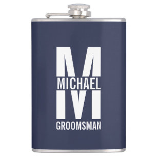 Moderne personalisierte Trauzeugen-Monogramm und N Flachmann