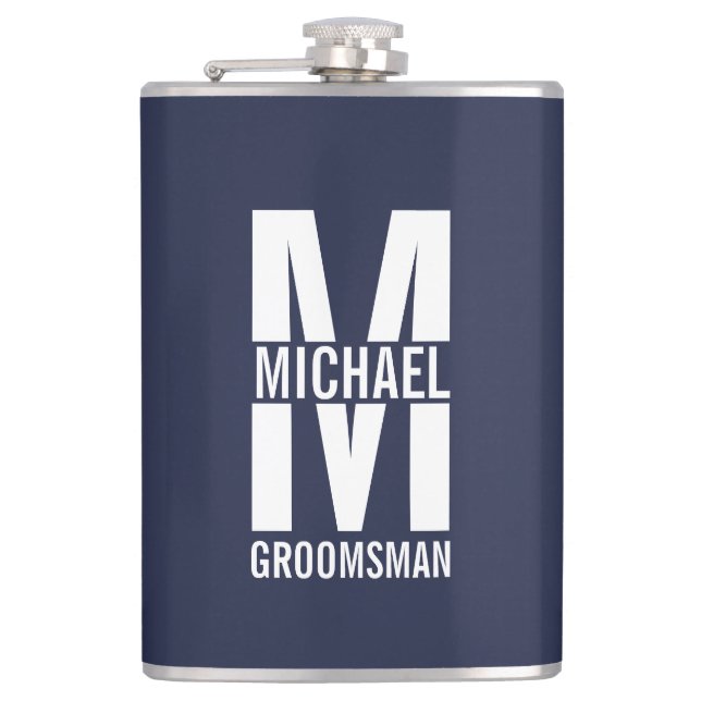 Moderne personalisierte Trauzeugen-Monogramm und N Flachmann (Vorderseite)