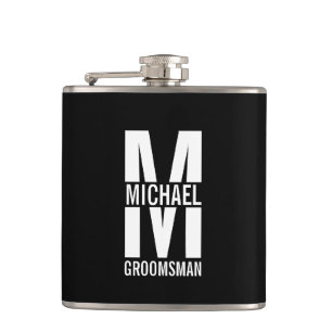Moderne personalisierte Trauzeugen-Monogramm und N Flachmann