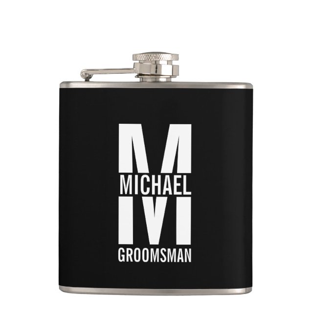 Moderne personalisierte Trauzeugen-Monogramm und N Flachmann (Vorderseite)