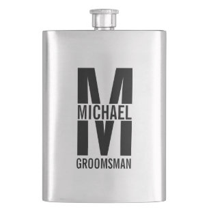 Moderne personalisierte Trauzeugen-Monogramm und N Flachmann