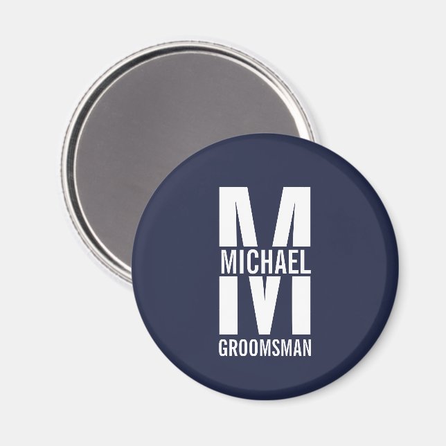 Moderne personalisierte Trauzeugen-Monogramm und N Magnet (Vorderseite/Rückseite)