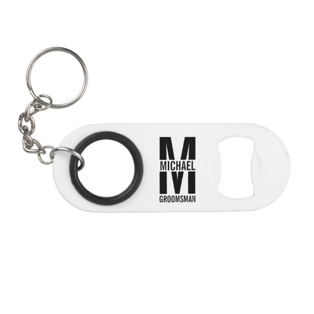 Moderne personalisierte Trauzeugen-Monogramm und N Mini Flaschenöffner (Vorderseite (Horizontal))