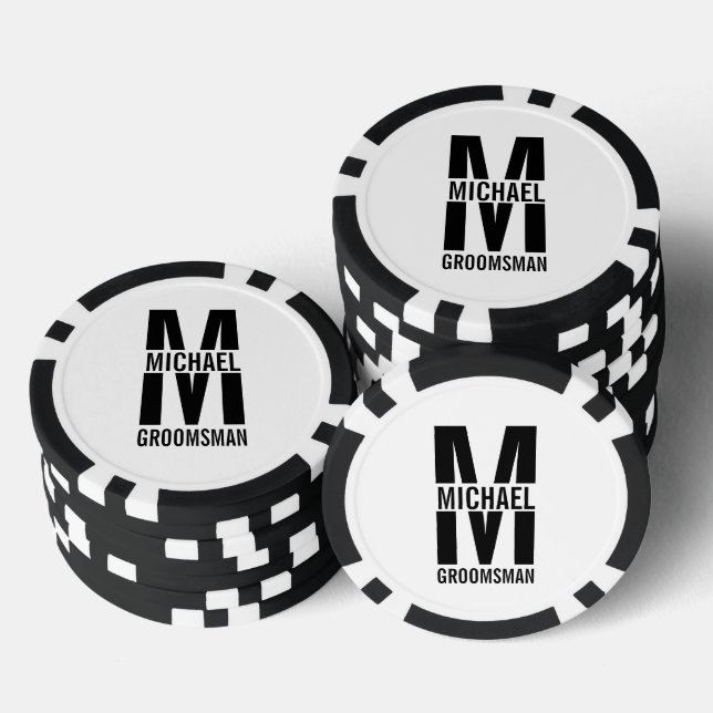 Moderne personalisierte Trauzeugen-Monogramm und N Pokerchips (Stapel)