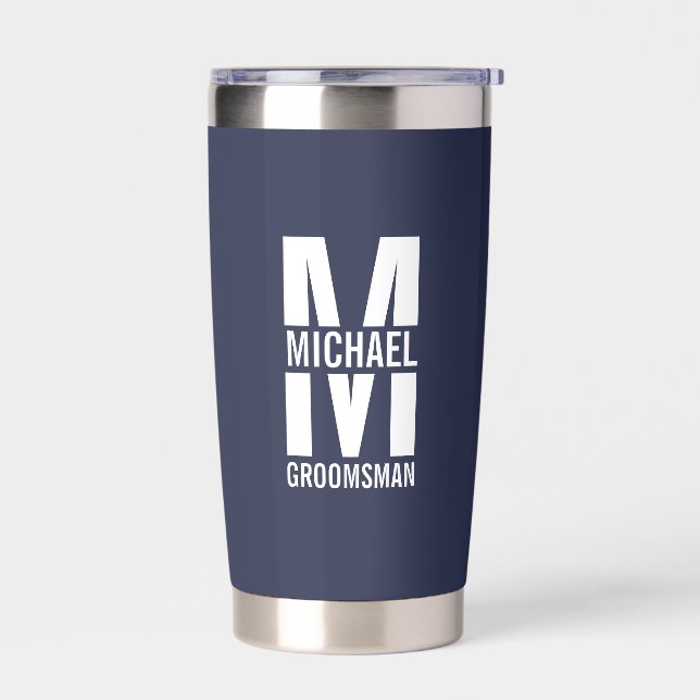 Moderne personalisierte Trauzeugen-Monogramm und N Thermobecher (Links)
