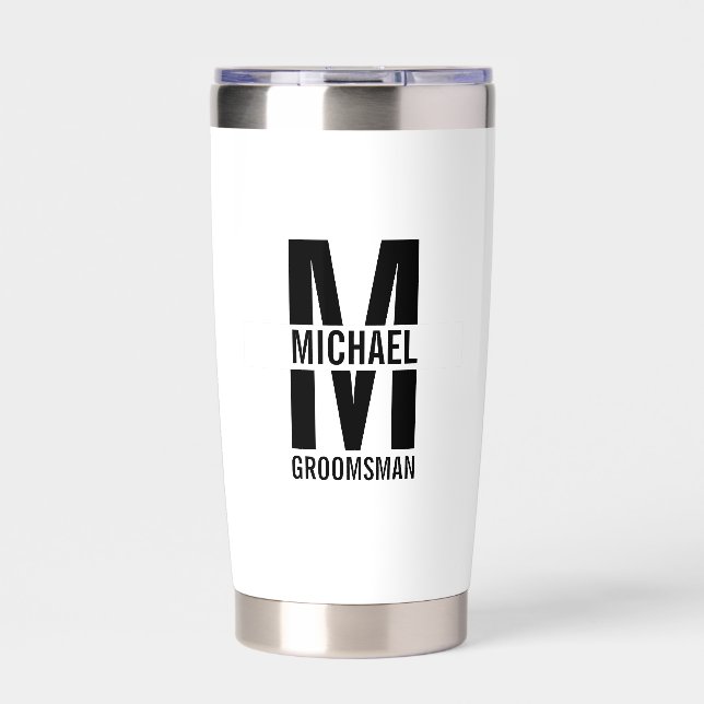 Moderne personalisierte Trauzeugen-Monogramm und N Thermobecher (Vorderseite)
