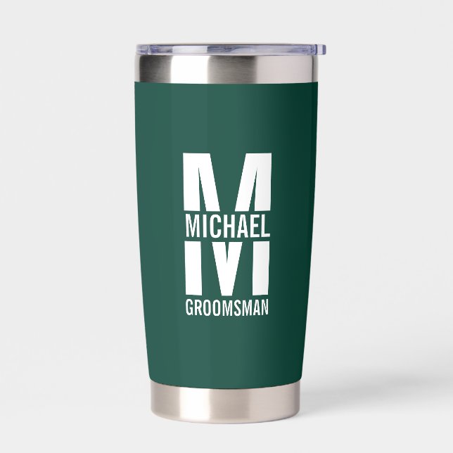 Moderne personalisierte Trauzeugen-Monogramm und N Thermobecher (Links)