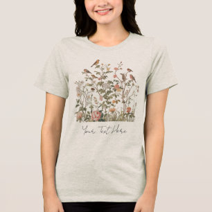 Moderne Personalisierte Vintage Wildblumen und Vög Tri-Blend Shirt