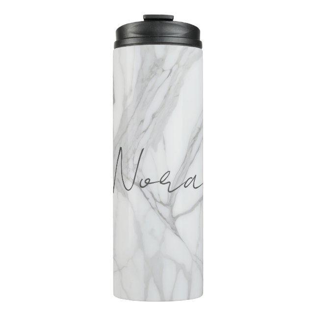 Moderne personalisierte weiße Marmor-Optik Thermosbecher (Vorderseite)