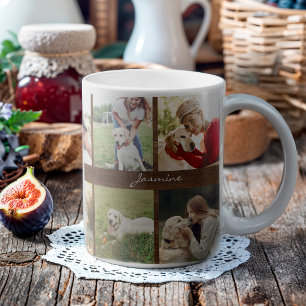 Moderne Personalisierten 10 Foto Hund Rustikales H Kaffeetasse