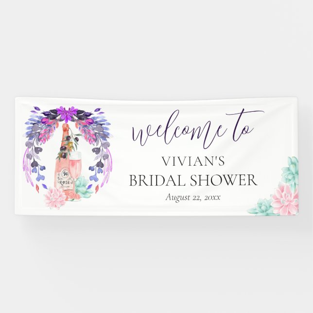 Moderne Petals & Prosecco Brautparty Willkommen Banner (Horizontal)