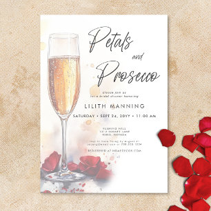 Moderne Petals & Prosecco Wasserfarbenes Brautpart Einladung