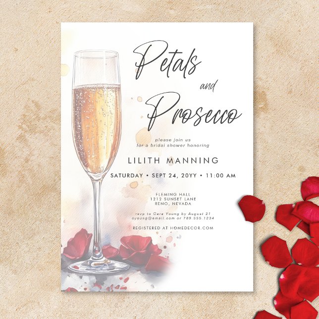 Moderne Petals & Prosecco Wasserfarbenes Brautpart Einladung (Von Creator hochgeladen)