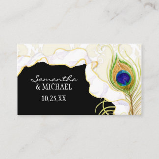 Moderne Pfauenfeathers Imitate Ribbon Damask Swirl Platzkarte