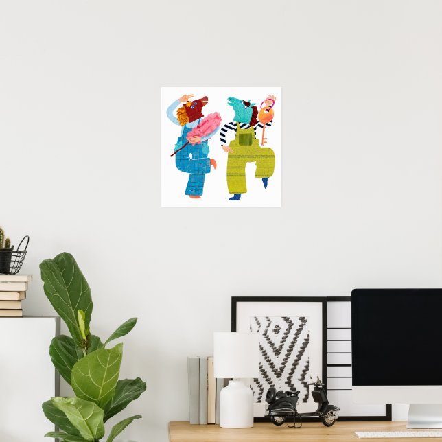Moderne Pferd-Collage-Charakterkunst (Halbglanz) Poster (Heimbüro)