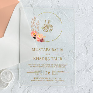 Moderne Pfingstrosen-Blumenkranz islamische muslim Acryleinladungen