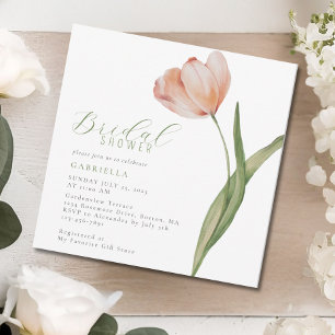 Moderne Pfirsich-Aquarell-Tulpe Grüne Hochzeitsfei Einladung