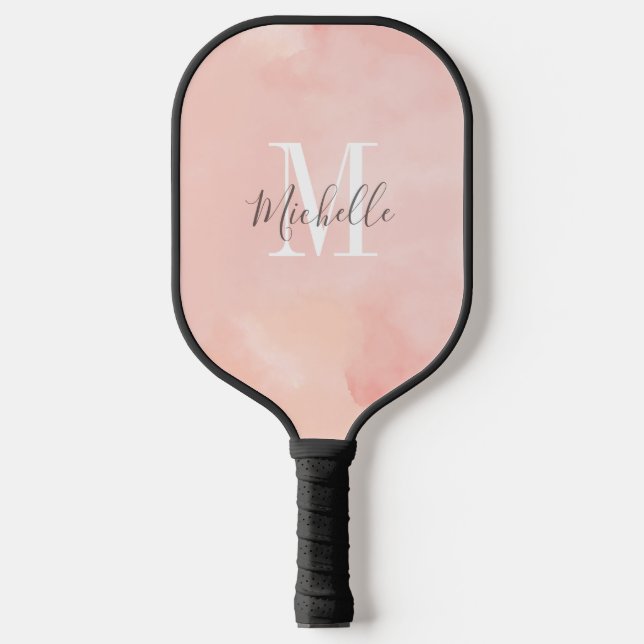 Moderne Pfirsich benutzerdefinierte Initiale und N Pickleball Schläger (Vorderseite)