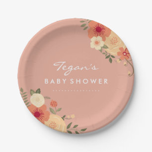 Moderne Pfirsich-blumige Baby-Party-Papierteller Pappteller