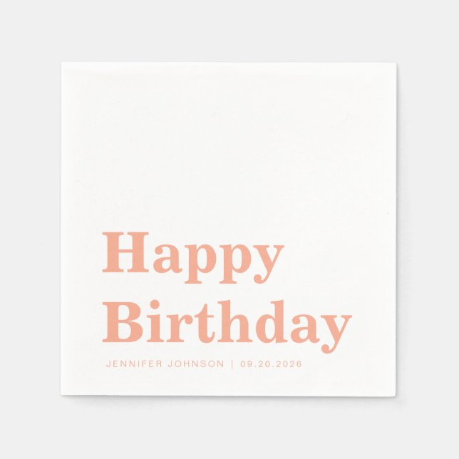 Moderne Pfirsich-Frohe-Geburtstag-Servietten Serviette (Vorderseite)