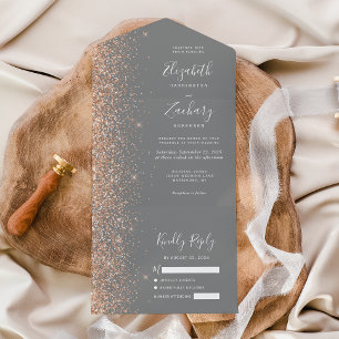 Moderne Pfirsich-Glitter-Graue Hochzeit All In One Einladung