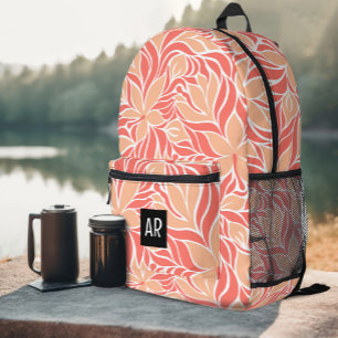Moderne Pfirsich-Orangen-Blumenmuster Blumen Bedruckter Rucksack