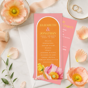 Moderne Pfirsich-Pfirsich-Rosa Mohn-Hochzeitsprogr Einladung