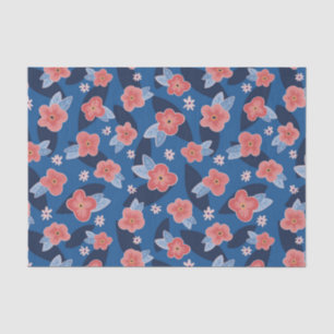 Moderne Pfirsich- und blaue Blumengestaltung Seidenpapier