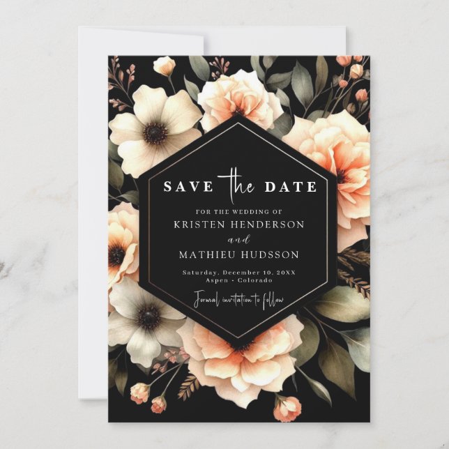 Moderne Pfirsichhochzeit Save The Date (Vorderseite)