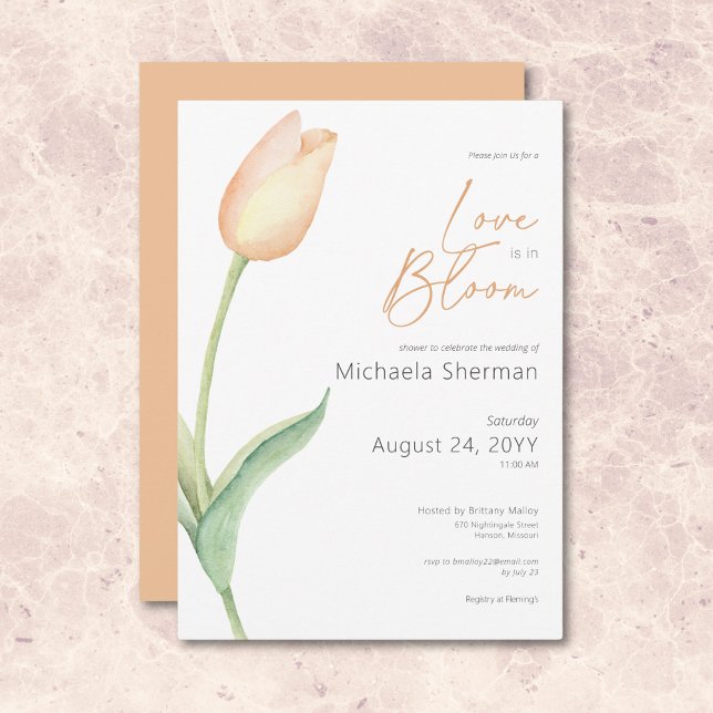 Moderne Pfirsichtücher-Liebe in Blütendusche Einladung (Modern Pink Tulip Love In Bloom Shower Invitation)