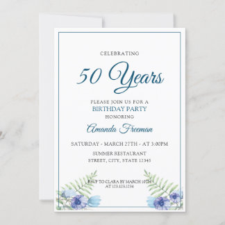 Moderne Pflanze Blau und Weiß Muttertag Einladung