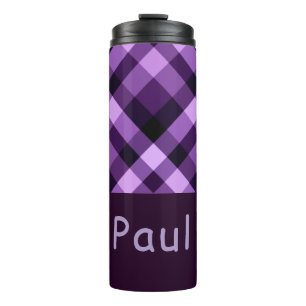 Moderne Pflaume Lila Karierte Monogram Thermal Tum Thermosbecher