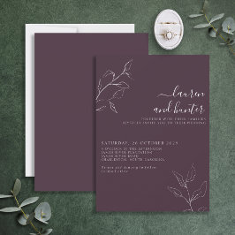 Moderne Pflaumenhochzeit Lila botanische Schriftze Einladung