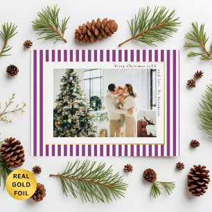 Moderne Pflaumenstreifen-Foto-Weihnachten Gold Folien Feiertagskarte