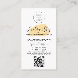 Moderne Pfleganleitung für Schmuck gelbes Logo qr Visitenkarte