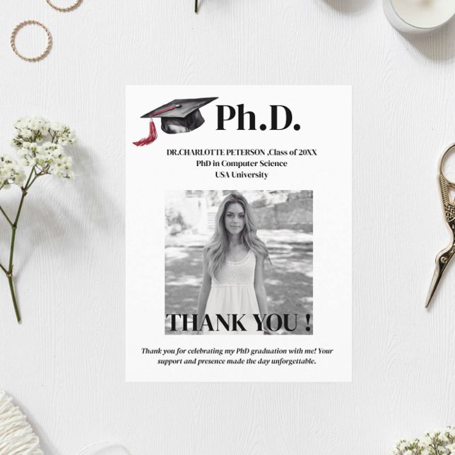 Moderne PhD Graduation Party Vielen Dank Postkarte (Von Creator hochgeladen)