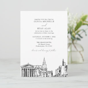 Moderne Philadelphia Skyline Black & White Wedding Einladung