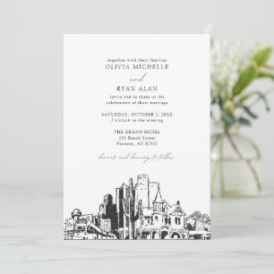 Moderne Phoenix Skyline Black & White Wedding Einladung