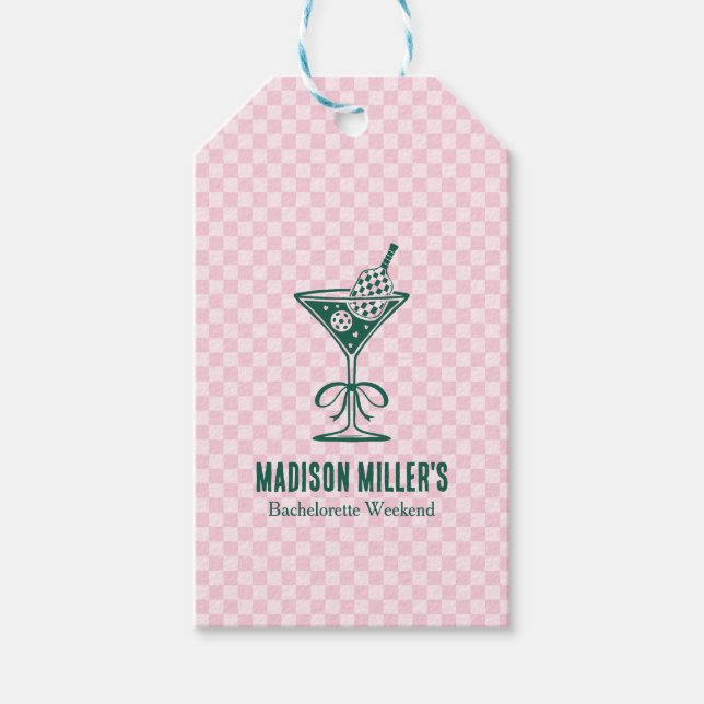 Moderne Pickleball- & Prosecco-Junggesellinnen-Abs Geschenkanhänger (Vorderseite)