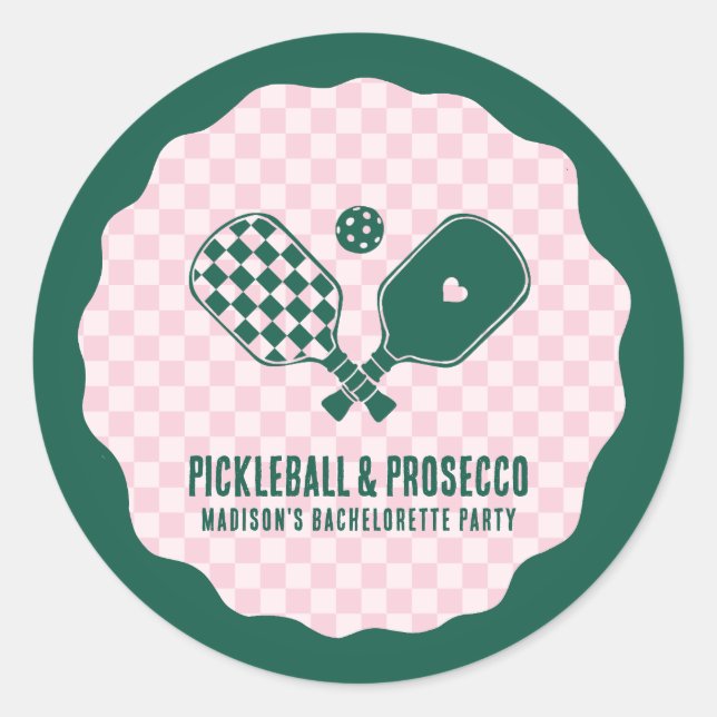 Moderne Pickleball- & Prosecco-Junggesellinnen-Abs Runder Aufkleber (Vorderseite)